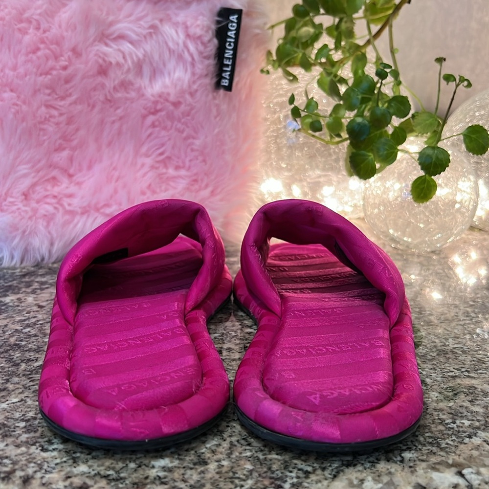 Balenciaga Fuchsia Pink Jacquard Hotel Flat Slides - Picture 6 of 11